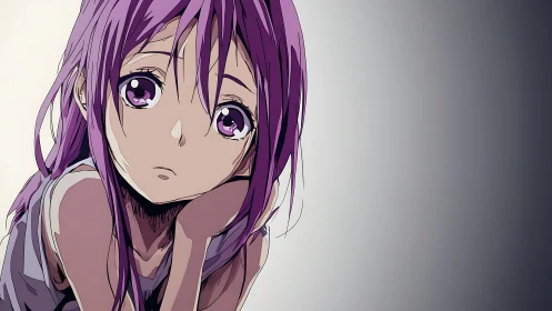 Purple-haired anime girl is rendered in close-up profile