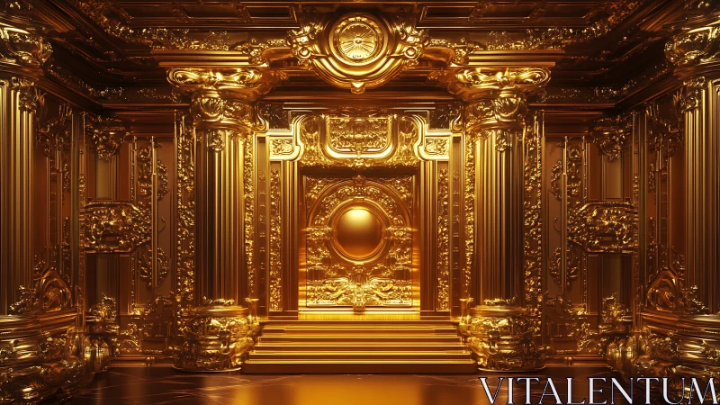 Ornate gold interior with symmetrical columns and portal.