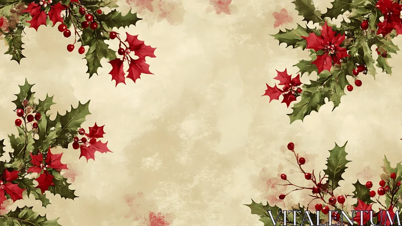 Vintage Christmas holly border frames textured parchment