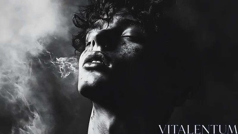 Smoke-kissed dreamer rising from shadow-drenched silence.