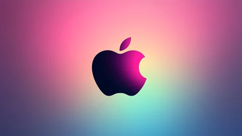 Neon apple silhouette glowing over dreamy gradient cosmos.
