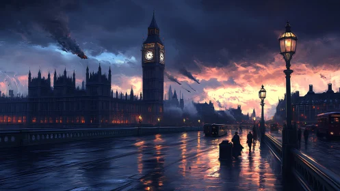 Storm-lit London bridge captures moody twilight reflections