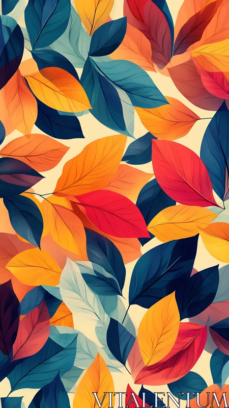 Colorful overlapping leaves create a vibrant abstract pattern.