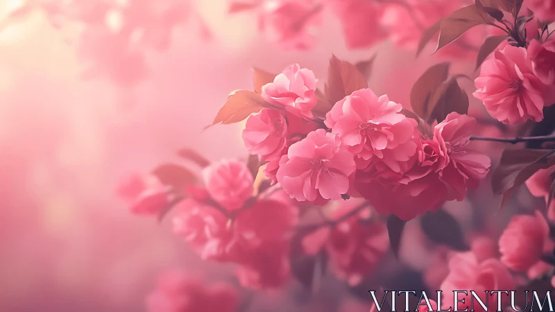 Pink garden flowers in soft focus depth composition