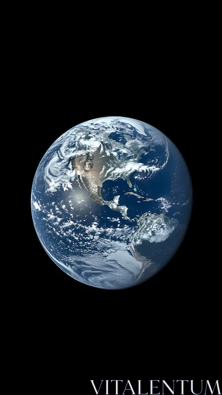 Earth from space with North America in crisp daylight.