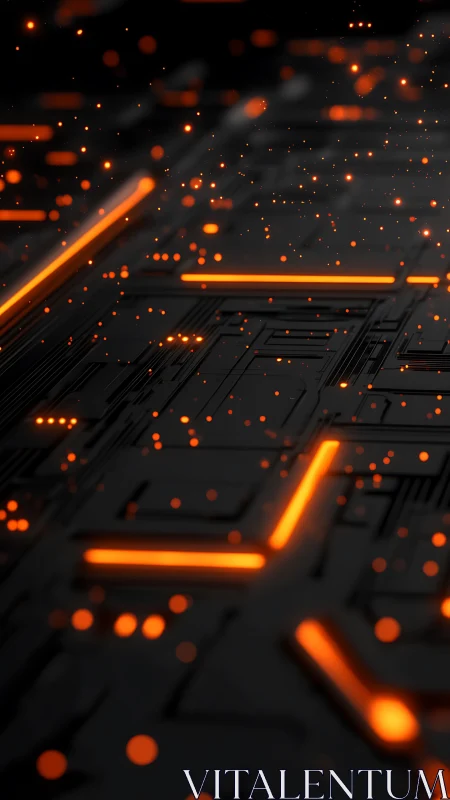 Neon circuitry grid with luminous orange data pathways.