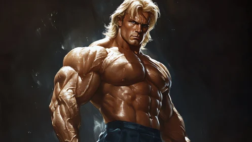 Muscular male figure in dramatic side-lit digital artwork.