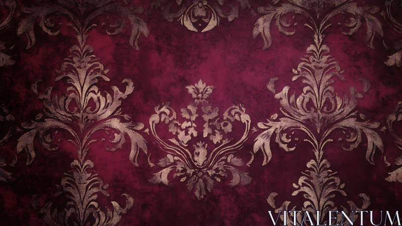Crimson damask whispers with antique gold baroque flourishes.