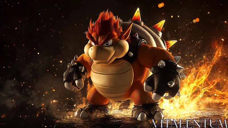 3D infernal creature render with dynamic fiery environment.