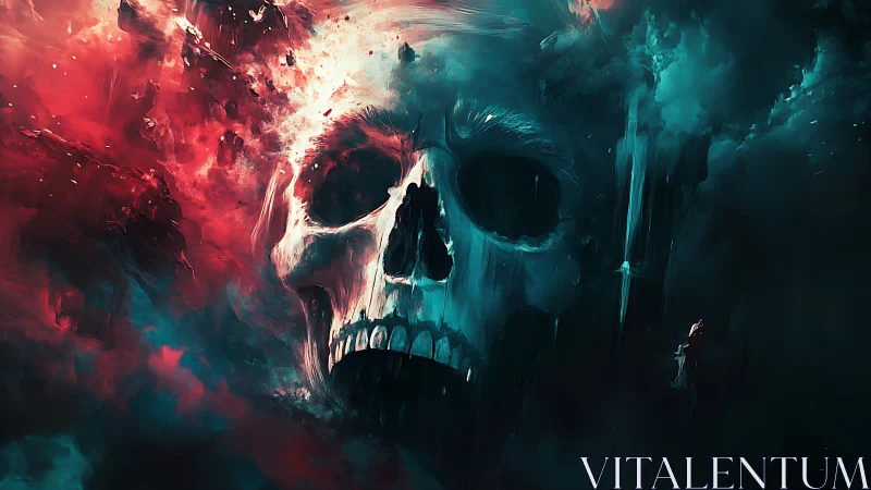 Cosmic skull emerges through burning nebula void. Period.