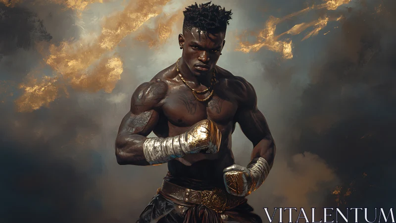 Muscular Boxer in Golden Light.
