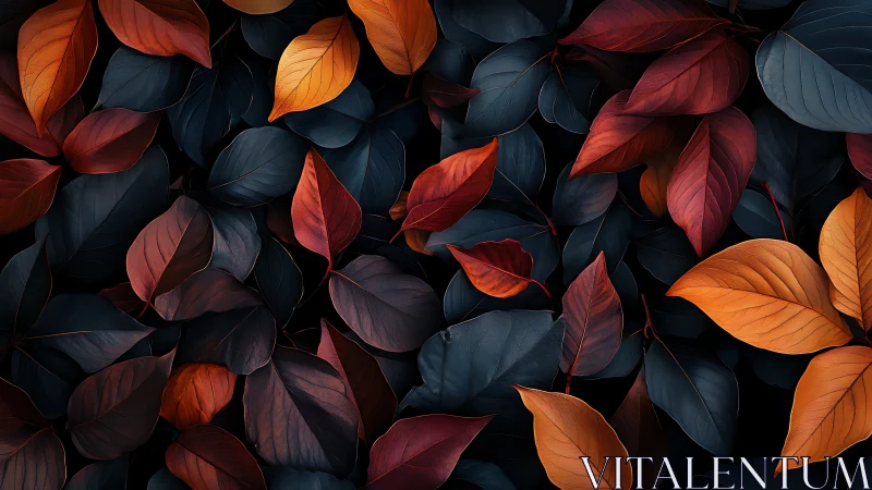 Crimson and navy foliage in dramatic autumn contrast.