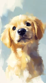 Golden retriever puppy portrait uses loose digital brushwork