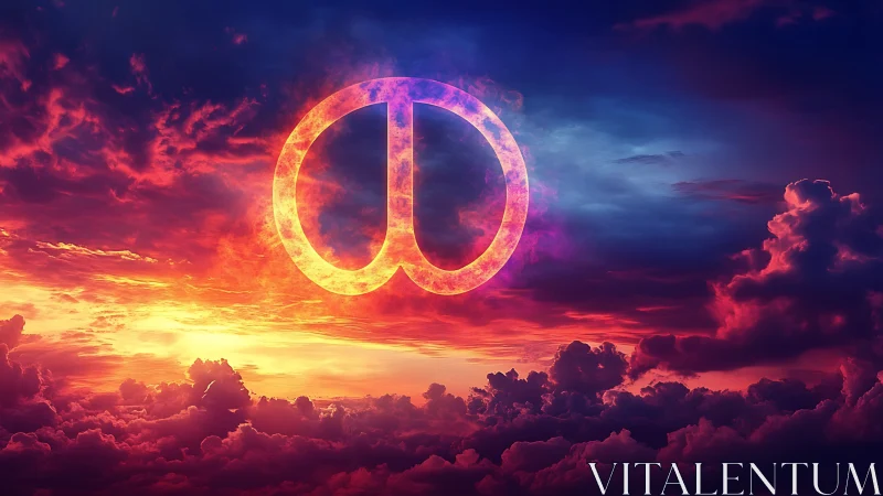 Digital painting of glowing celestial sigil over sunset clouds.