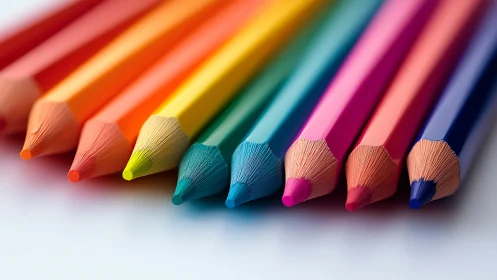 Vibrant colored pencils lie in a neat row, ready for creativity