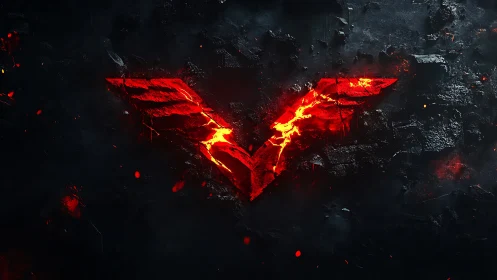 Molten red wings blazing against a dark, stormy void.