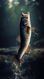 Leaping bass suspended midair in dramatic backlight splash.