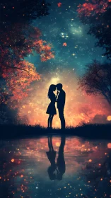 Silhouetted Lovers Beneath Celestial Fire.