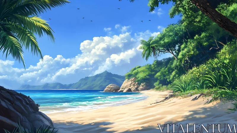 Tropical Paradise Beach Bathed in Sunlit Ocean Serenity