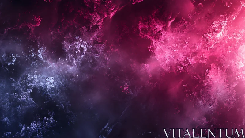 Abstract cosmic nebula in pink and blue digital art style.