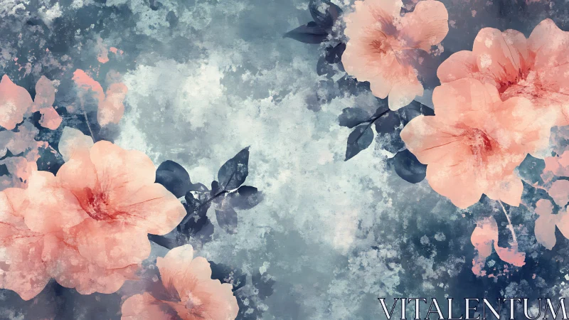 Translucent Coral Florals with Layered Texture Overlay.