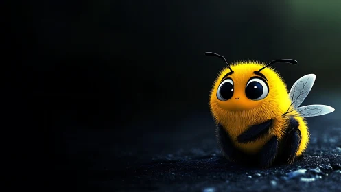 Plushy night-bright bumblebee perched in soft spotlight.