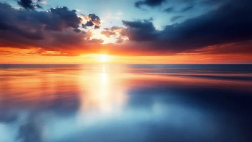 Radiant seascape sunset with luminous mirrored horizon.