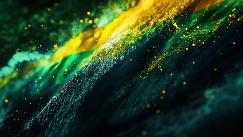 Neon tide hurls golden sparks across a storm of emerald waves