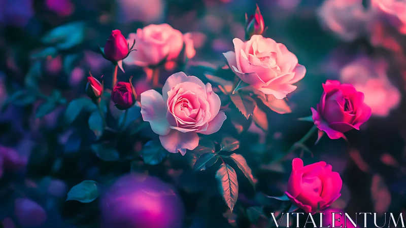 Velvet Midnight Blooms Dancing in Neon Twilight.