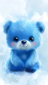 Soft blue teddy bear sits in a dreamy wintery glow