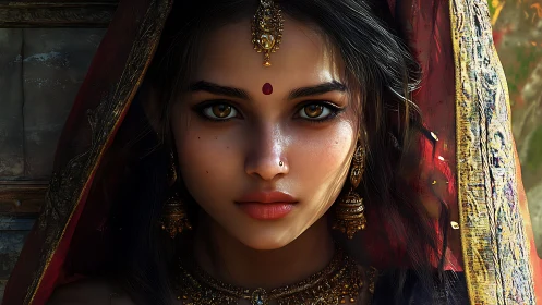 Hyperreal digital portrait of adorned woman in warm rim light