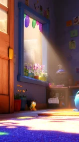 Sunlit nursery interior renders soft volumetric lighting study