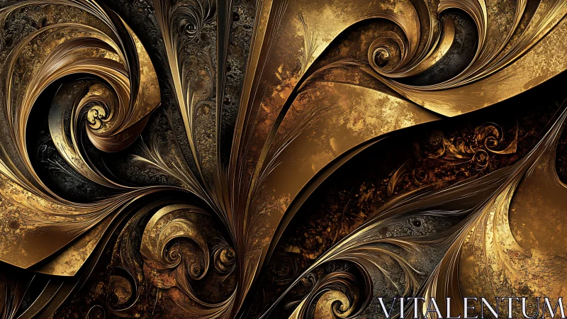 Baroque metallic fractal scrolls in layered golden turbulence.