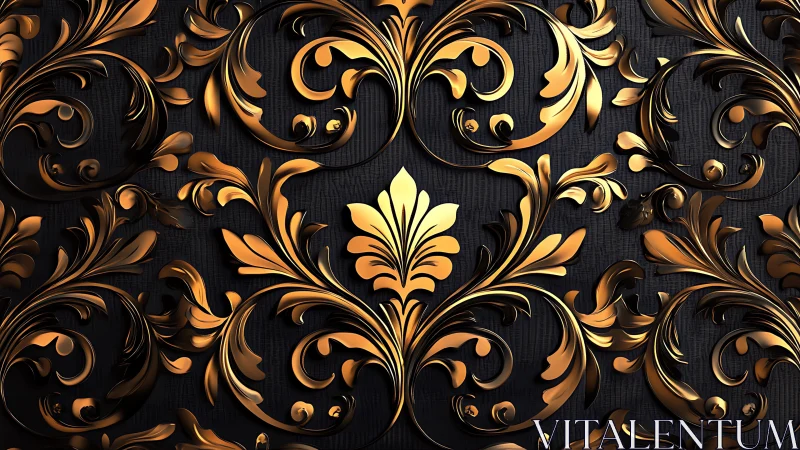 Metallic baroque foliage motif forms repeating raised relief