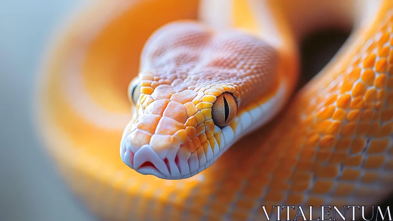Close macro view of orange constrictor snake head coils.