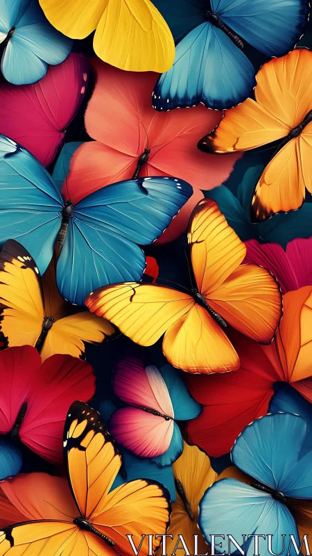 Multicolored butterfly cluster with overlapping wings pattern.