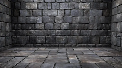 Empty Stone Dungeon Room with Rough Brick Walls, Realistic 3D Style.