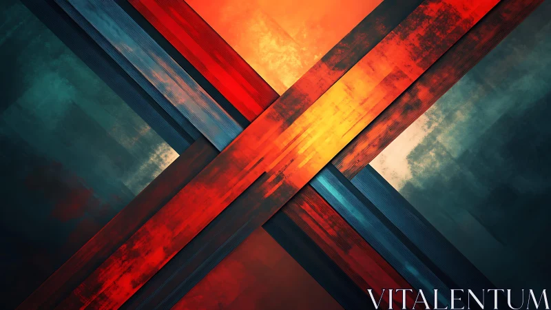 Bold abstract intersecting lines in vibrant red and teal hues.