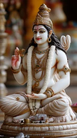 Serene Shiva statue radiates divine calm in ornate detail.