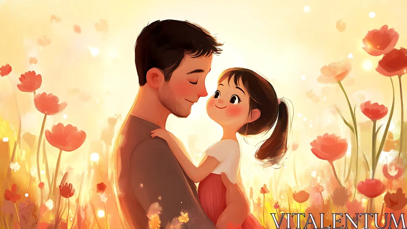 Sunset Embrace: Father & Daughter's Wildflower Wonder.