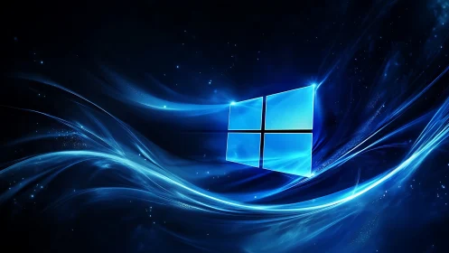 Cosmic blue window drifts through swirling digital starlight.