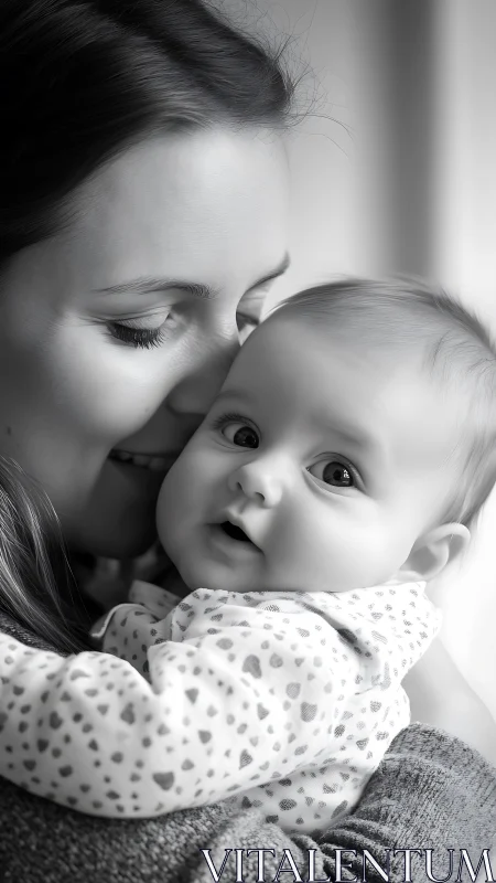 Mother and Infant in Intimate Monochromatic Portrait Study.