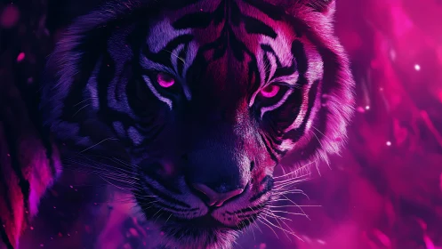 Magenta jungle tiger glowing with fierce midnight calm.