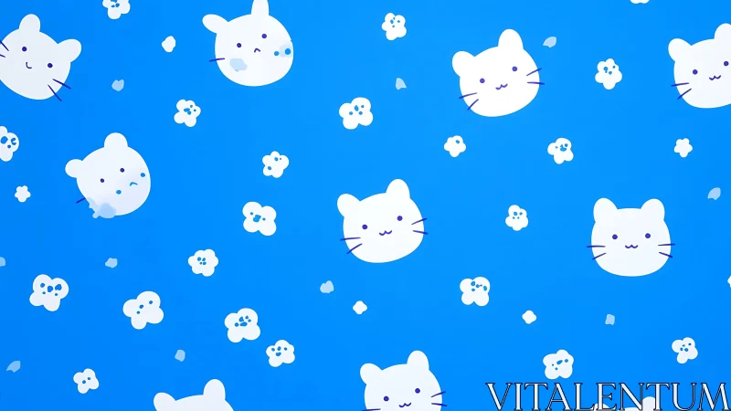 Playful Cat Faces and Blooms Against Vibrant Azure Sky.