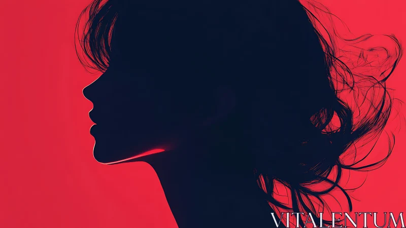 High-contrast female profile silhouette on saturated red field