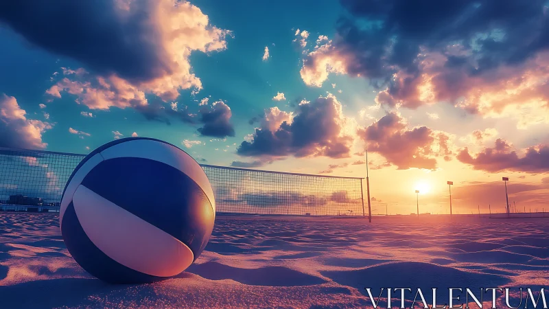 Beach volleyball dreams glow under a neon-soaked sunset sky