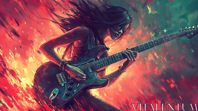 Electric guitarist in vivid abstract color motion.