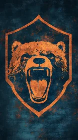 Roaring bear emblem in distressed orange on textured navy field