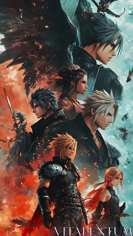 Dual-toned fantasy warriors in dynamic vertical montage