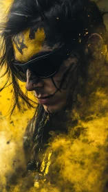 Shadow-slick rebel crowned in electric yellow battle smoke.